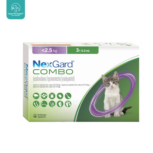 Nexgard Combo สำหรับแมวน้ำหนักต่ำกว่า 5.5 ปอนด์ (2.5 กก.) - 3 แพ็ค